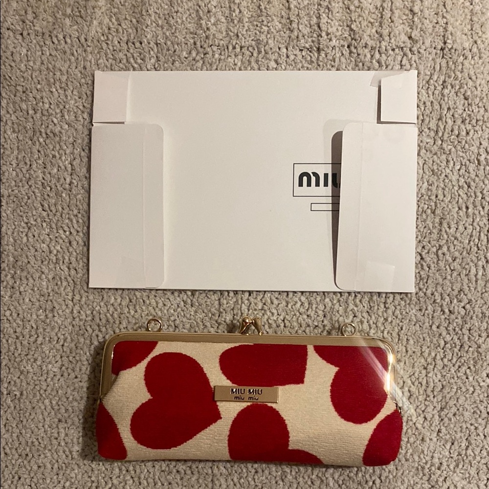 Miu Miu Red Heart Clutch with chain & box